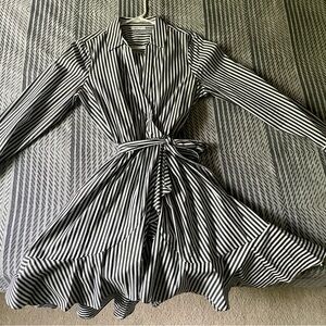 Calvin Klein wrap dress, ruffled hem, stripped. Size M